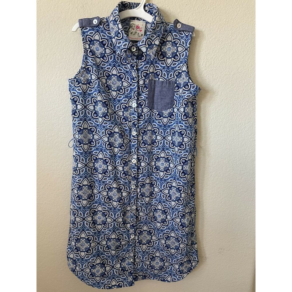 Jenna & Jessie Blue Floral Collared Button Up Sleeveless Girls' Dress Size 10